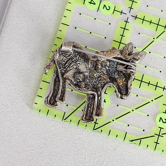 Cute Small Donkey Brooch Bronze-Tone Crystal Pearl Animal Statement Beaded - Picture 4 of 4